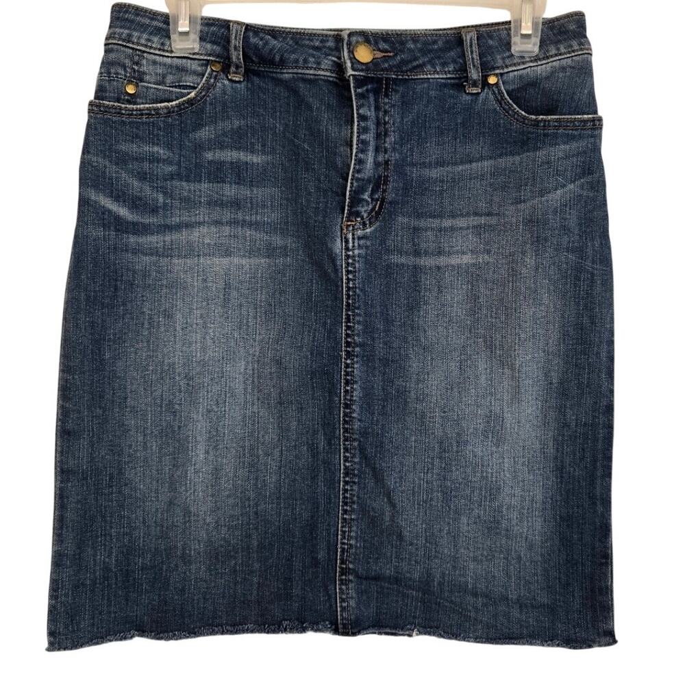 Y2K Dark Wash Whiskered Denim Pencil Skirt Sz 6 Indie Sleaze Downtown Girl Midi